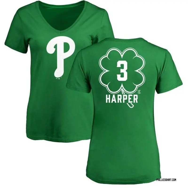 Bryce Harper Philadelphia Phillies Women's Green Dubliner Name & Number  V-Neck T-Shirt - Kelly