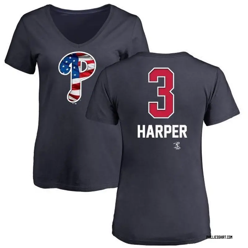 Bryce Harper Philadelphia Phillies Women's Navy Name and Number Banner Wave  V-Neck T-Shirt 