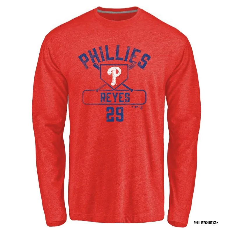 Felix Reyes Philadelphia Phillies Men's Red Base Runner Tri-Blend Long Sleeve T-Shirt -