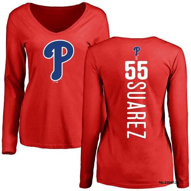 Ranger Suarez Philadelphia Phillies Women's Red Backer Slim Fit Long Sleeve  T-Shirt 